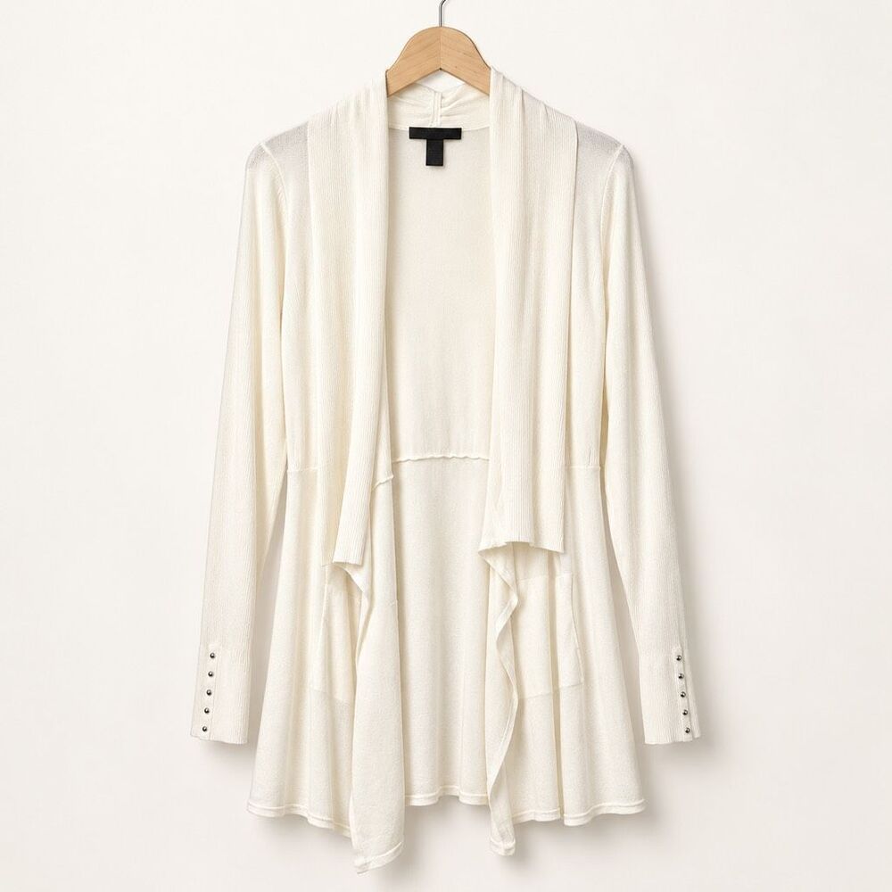 White House Black Market Ivory Waterfall Cardigan Studded Cuffs XS